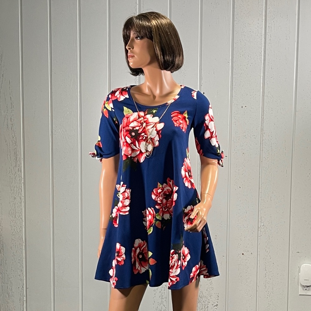 * French Atmosphere Women's Floral Print Short Sleeve Tent Dress Sz M